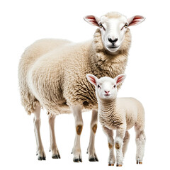 Fototapeta premium Adorable Mother and Baby Sheep Together, Isolated on Transparent Background