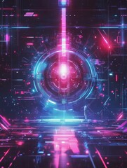 Fototapeta premium Futuristic holographic interface combined with glowing elements creates a captivating cyberpunk atmosphere with sleek design