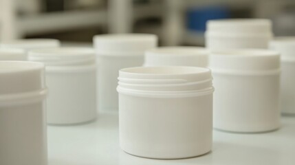 White Cosmetic Jars on Table in a Professional Studio Setup