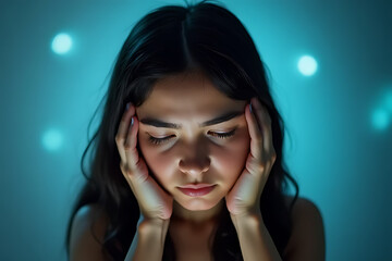 Emotional struggle woman in isolation portrait photography tranquil environment introspection