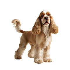 a  Cocker Spaniel dog close up  with white backdrop 