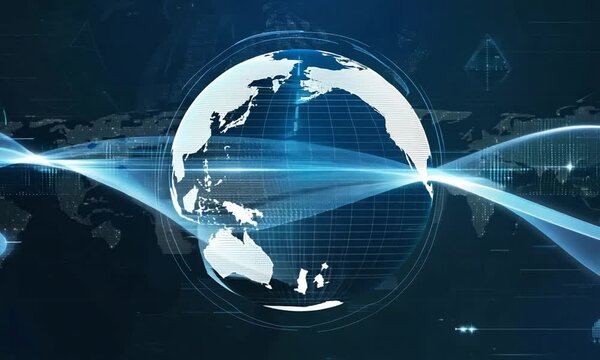 Virtual planet Earth with particles and lines. Network connection big data. Abstract technology background. 3D rendering