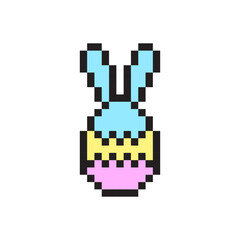 Pixel Easter egg. Bright colorful bunny. Cute retro design. Vector art.