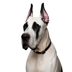 close up of a Great Dane dog with white backdrop