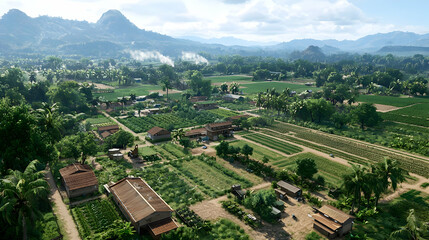 Obraz premium Aerial View Of A Lush Tropical Village