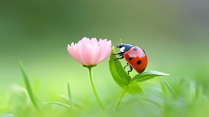 Fototapeta premium Ladybug on a pink flower.