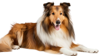 The Majestic Collie: A stunning Collie dog with a flowing, tri-color coat is captured in a studio, exuding intelligence, beauty, and loyalty. This image showcases the elegance of this beloved breed.