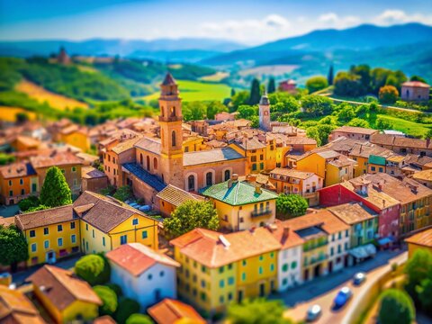 Charming Boretto, Italy: Aerial Tilt-Shift View of Italian Town