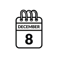 December 8 Calendar icon vector illustration.