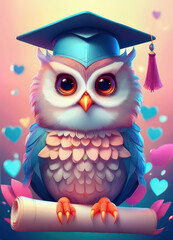 Naklejka premium buhos, graduado, graduacion, kinder, primaria, colegio, ave, dibujos animados, animal, ilustración, vector, cuca, aborto, naturaleza