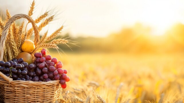 Golden Harvest Abundance Fresh Fruit Amidst Wheat Field Bounty