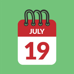 Fototapeta premium July 19 Calendar icon vector illustration.