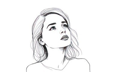 A minimalist sketch of a young woman gazing upward, expressing contemplation and serenity.