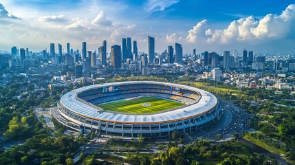 Exciting Sports Event at Iconic Stadium Mexico City Aerial View Vibrant Environment