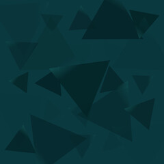 Teal abstract background with floating triangles, geometric shapes, and a modern design.