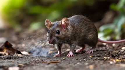 Pest home control. Rodents extermination. People in uniform spray chemical pesticide against rats. Professional mouse poison sanitization by smoke. Deratization service. Vector cartoon illustration