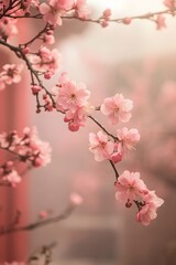 Obraz premium Beautiful delicate pink blossoms growing on slender tree branches gracefully