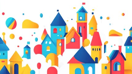 Fototapeta premium Colorful Castle Village Background Use In Art