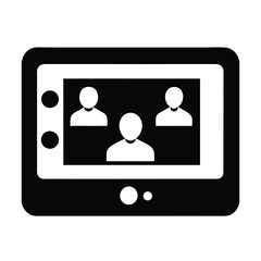 Video Conference Call Icon – Three Participants on Screen for Group Meeting and Remote Communication