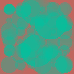 Abstract teal and green circles on a coral background, modern graphic design