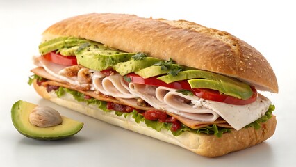 Sandwich with ham and vegetables, fresh, hearty, and packed with flavor | Sándwich de jamón con vegetales, fresco, sustancioso y lleno de sabor. food long sub
