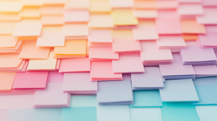 A Palette of Pastels: An artistic arrangement of vibrant, pastel-colored sticky notes cascading in a visually engaging pattern. A delightful display of creativity and design inspiration.