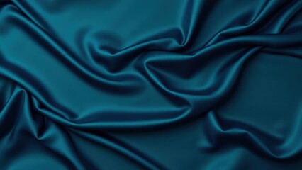 Fototapeta premium Dark blue green silk satin background. Beautiful soft folds on the smooth surface of the fabric. Luxury background with copy space for design. Wide banner. Top view. Flat lay.