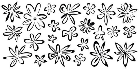 Painted flowers outline isolated on white background, vector design