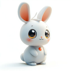 Adorable Fluffy Bunny - Kawaii Cute Rabbit Character in 3D Animated Style for Children's Art and Collectible Figurine Design