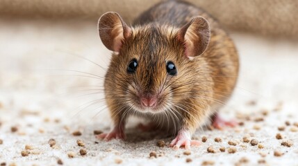 Pest home control. Rodents extermination. People in uniform spray chemical pesticide against rats. Professional mouse poison sanitization by smoke. Deratization service. Vector cartoon illustration