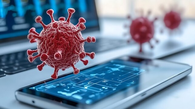 Virus particles on digital devices.