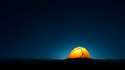 Illuminated Orange Tent Under a Dark Blue Night Sky with Scattered Stars