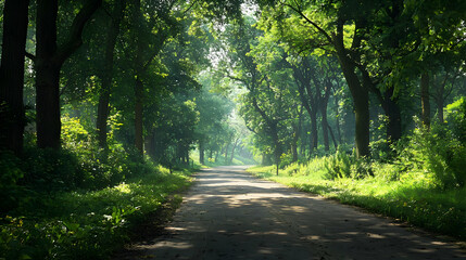 Obraz premium Forest Pathway Under Sunlight