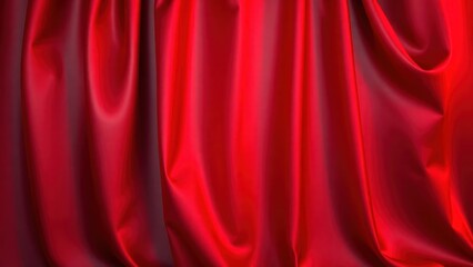 Red silk satin. Curtain. Luxury background for design. Soft folds. Shiny smooth flowing fabric. Wavy. Christmas, Valentine, Valentine's day, anniversary, awarding, festive.