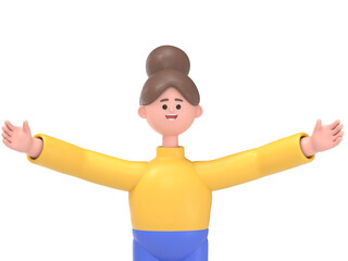 3D illustration of Asian woman Angela through the gift box.Transparent Background Mockup.Supports PNG files with transparent backgrounds.