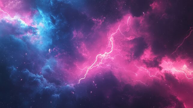 Electric lightning. Vs battle background, thunder flash effect, thunderbolt flight, power of storm light. Competition banner template. Pink and blue thunderstorm vector recent abstract concept