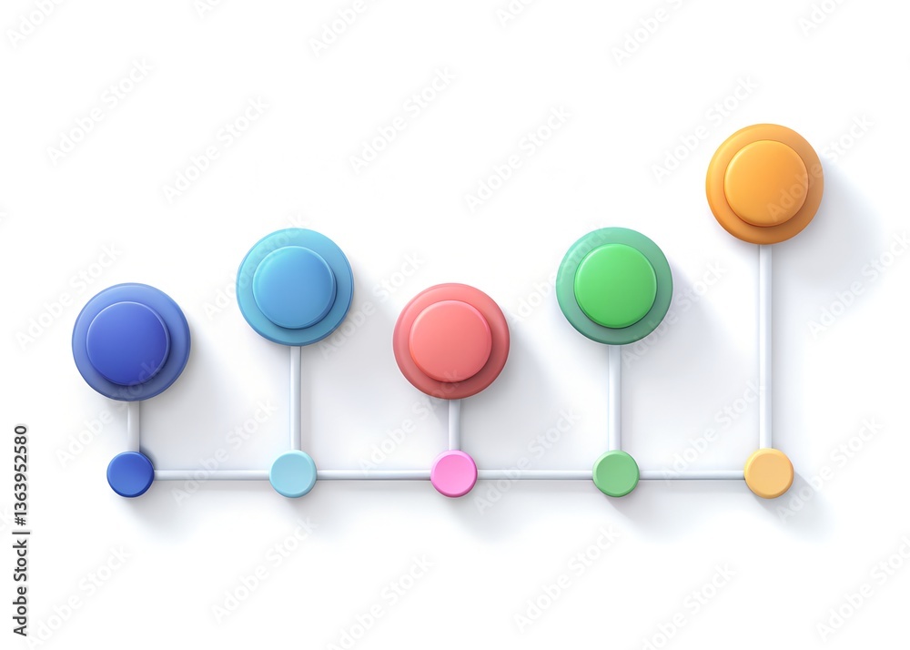 Poster progress visualization: a graphic displays the different steps in a timeline with colorful buttons, 