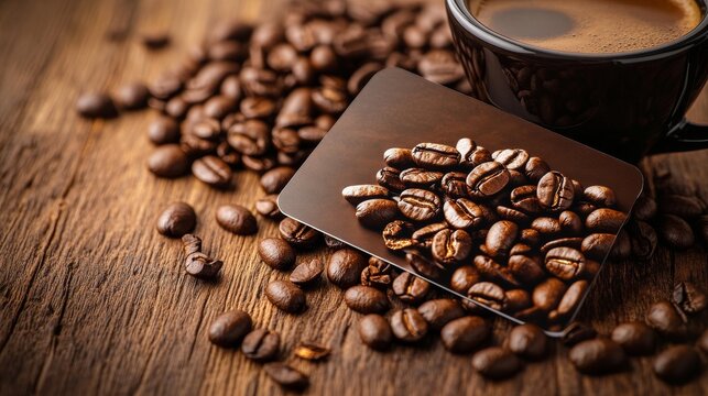 Coffee discount coupon voucher cards with line coffee beans pattern and cup, set of cards front and back