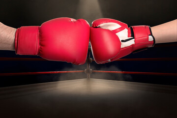Boxers fighting in boxing ring, closeup. Sportive event