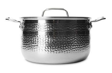 Steel pot with lid isolated on white