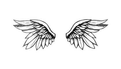 A pair of stylized wings, designed with intricate feather details, symbolizing freedom and aspiration.