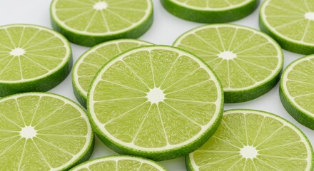 Bright Green Lime Slices on White Background