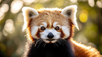 Fototapeta premium Adorable Close-Up of a Red Panda with Reddish-Brown Fur and Distinctive White Markings in Blurred Background