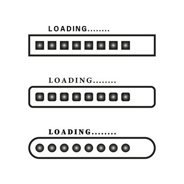 loading text. Progress bar shapes. Vector reloader set. Simple black forms.