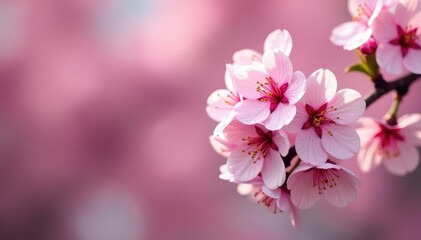 Fototapeta premium Delicate pink sakura blossoms, full bloom, intricate pattern, branch, springtime, blossom pattern