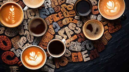 List of coffee drinks words cloud collage, poster background