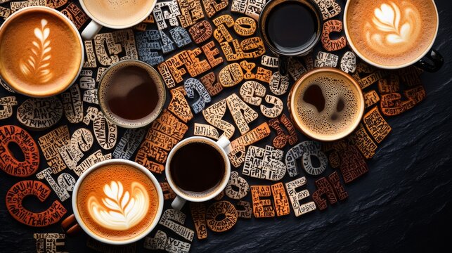 List of coffee drinks words cloud collage, poster background