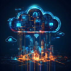 Fototapeta premium Smart City Cloud Computing Network Data Center Digital Transformation