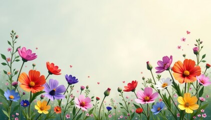 Obraz premium Delicate wildflowers scattered across a muted background, illustration, country