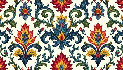 Intricate floral damask pattern, elegant swirls and leaves , rococo, swirls, arabesque